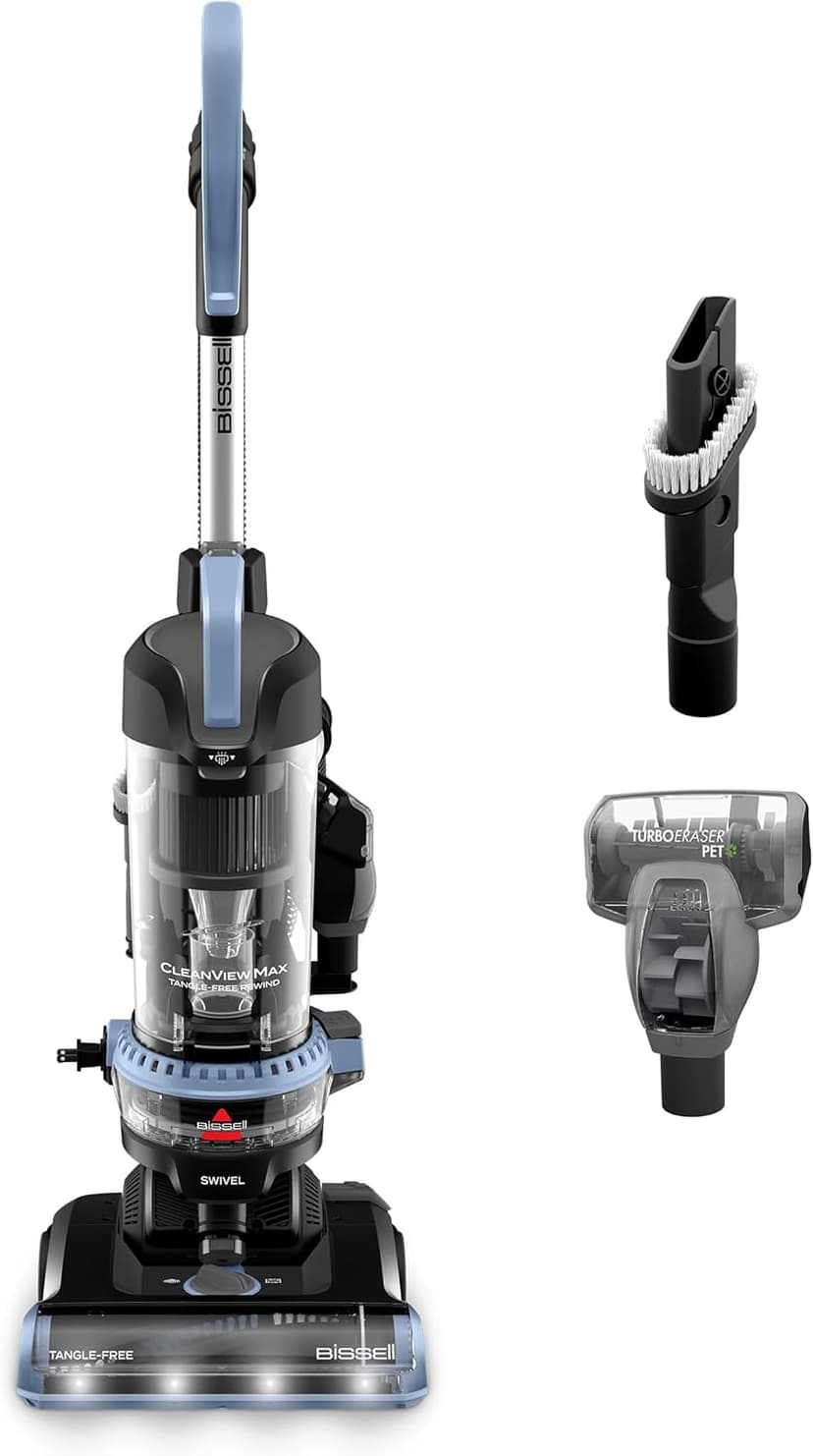 Bissell CleanView Max Tangle-Free Rewind with LED Headlights, Tangle-Free Brush Roll, Automatic Cord Rewind, Included pet Tools, 4073L