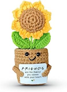 Mini Sunflower Crochet Gift with Card for Women Best Friend, Soul Sister, Long Distance Pal, Friends Are the Family You Choose, Cute Decor for Birthday, Christmas for Bestie, BFF, Coworker