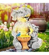 GIGALUMI Solar Garden Decor Watering Elephant Statues Outdoor, Birthday Gifts for Women Mom Grandma Senior Elder, Elephant Ornament for Balcony, Garden, Patio, Yard, Lawn (Constant Lights Only)