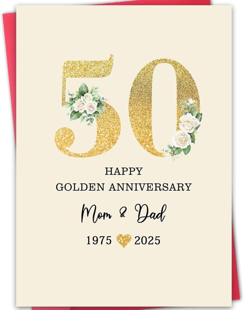 50th Anniversary Card for Mom & Dad,Happy Golden Anniversary Card Gift for parents,8x5.3 Inches,Quick-Dry,Eco-Friendly