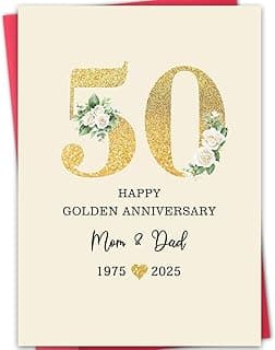 50th Anniversary Card for Mom & Dad,Happy Golden Anniversary Card Gift for parents,8x5.3 Inches,Quick-Dry,Eco-Friendly