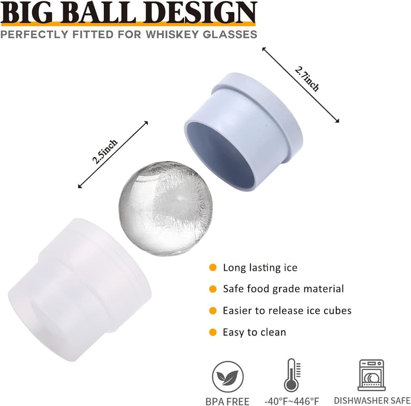 Whiskey Rocks Glass Set In Gift Box - Includes 2 Crystal Bourbon Glasses and 2 Big Ice Ball Molds - 10 Oz Old Fashioned Glasses for Scotch, Cocktails, Rum, Cognac, Vodka - Unique Gift for Men