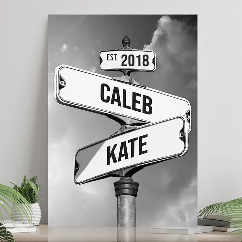 Personalized Crossroads Street Sign For Couples, Custom Name And Date Vintage Street Sign Canvas Print, Christmas Gifts for her/him, Valentines Day Gift for Girlfriend/Boyfriend