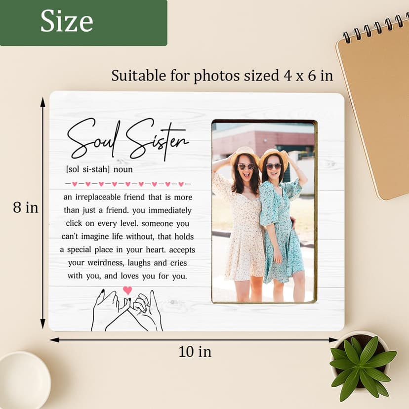 Soul Sister Gifts Picture Frame for BBF Friends Bestie, Long Distance Friendship Wooden Picture Frames