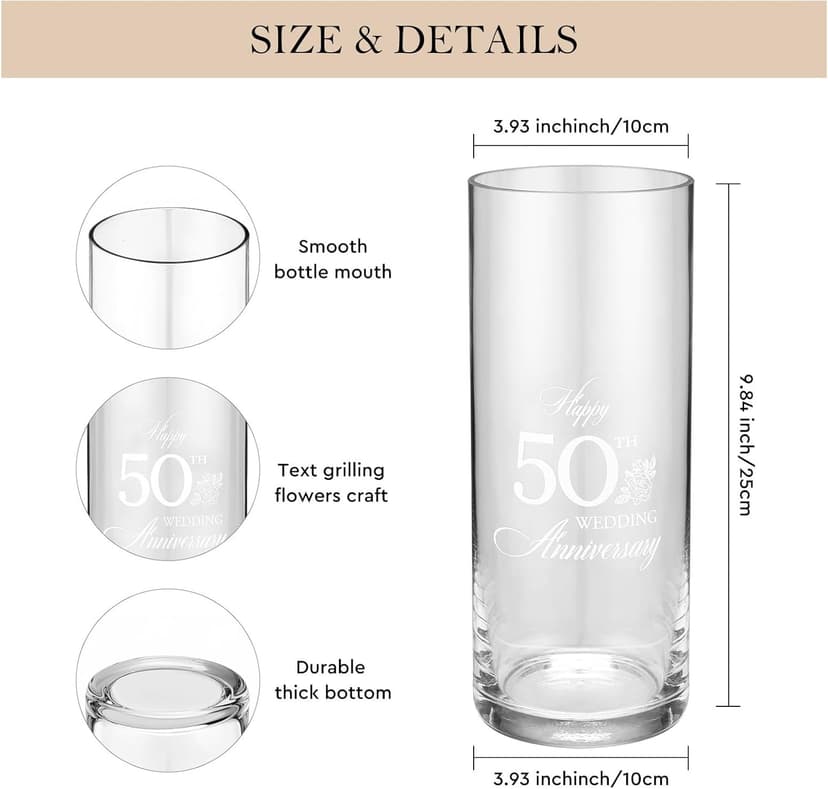 AW BRIDAL 50th Anniversary Wedding Gifts for Couples, 50th Anniversary Decorations for Parents Mom Dad, 50Year Golden Wedding Vase Centerpiece, Friend Sister Birthday Gifts, Flower Vase Home Decor