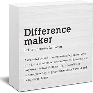 Difference Maker Definition Home Office Decor Wooden Box Sign, Motivational Farmhouse Decorative Positive Office Desk Accessories Wood Plaque Affirmations Wood Table Sign for TV Cabinet Shelf
