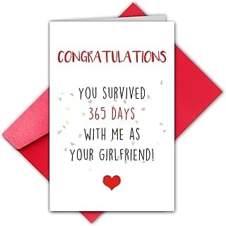 TQDaiker 1 Year Anniversary Card for Boyfriend, 1st Anniversary Card from Girlfriend, First Anniversary Card (You Survived 365 Days with Me)