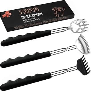 3 Pack Different Back Scratcher Metal Portable Telescoping with Rubber Handles, Extendable Back Massager Tool with Beautiful Box, Stocking Stuffers for Men Women Kids Adults (Black)