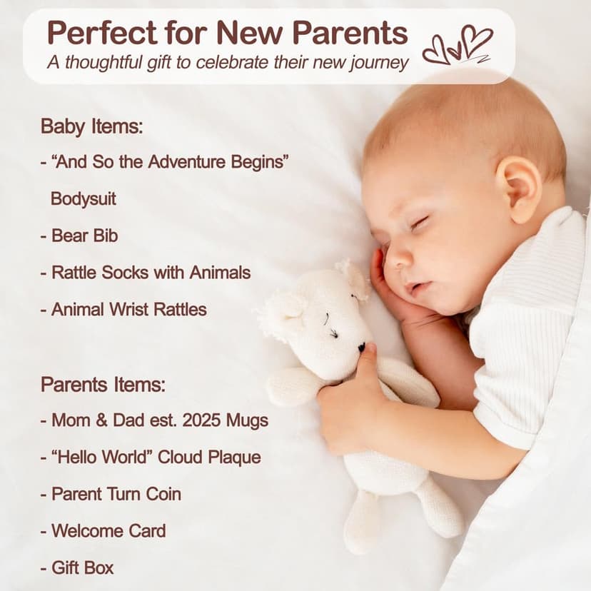 Breezy Valley New Parents Gifts for Couples, First Time New Mom and Dad Gifts Mugs Est 2025, Gender Reveal Baby Shower Gifts Basket, Pregnancy Gifts for Expecting Parents to be, Newborn Baby Gift Set