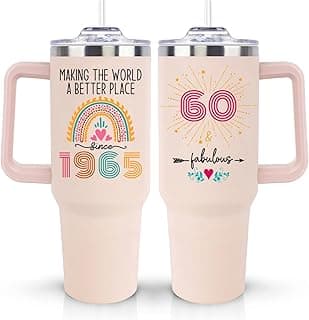 60th Birthday Gifts for Women Her, Cool 1965 60 th Birthday Gifts for Woman Turning 60 Year Old, 60th Birthday Decorations for Women Mom, 60th Birthday Gifts Ideas, 60 and Fabulous 40oz Tumbler Cup