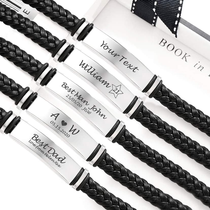EDSG Mens Bracelet Personalized Custom Bracelets for Men Leather Engraved Bracelet Gift for Boyfriend Husband Dad Bestman Gift for Valentines Day Christmas, Birthday, Wedding, Anniversary, Father's Day
