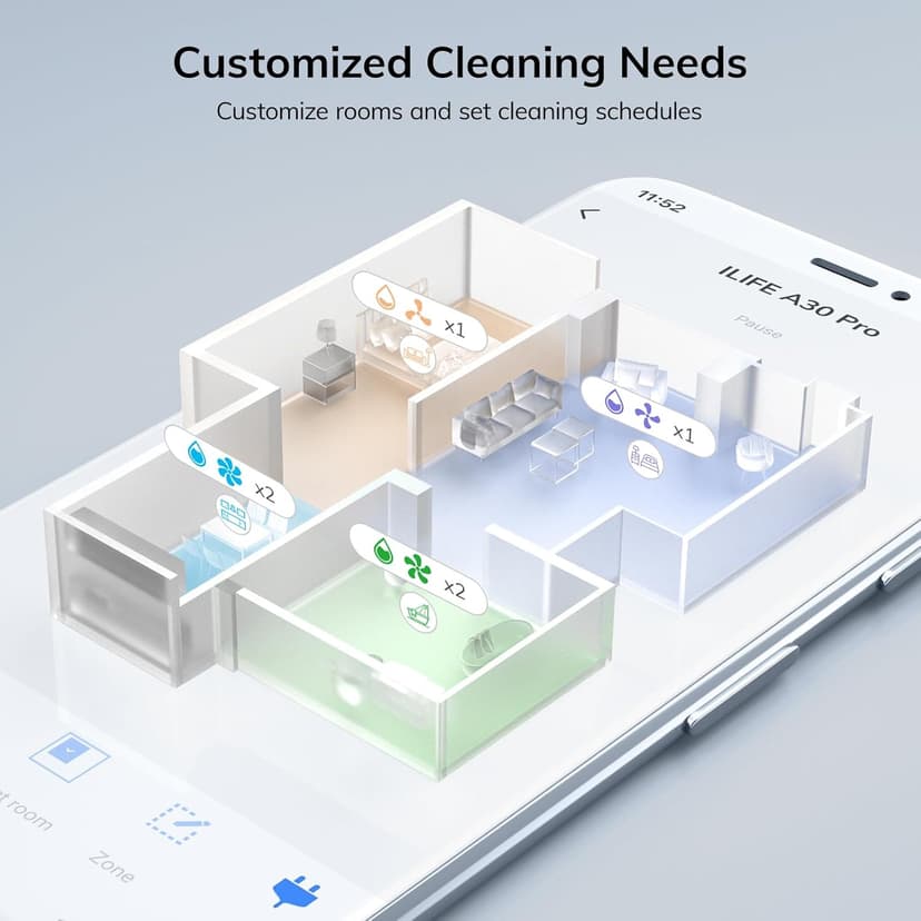 ILIFE A30 Pro Robot Vacuum and Mop, Self Emptying Station for 60 Days, 5000Pa Suction, LiDAR Navigation, No-Go Zones, 2.4G WiFi/App/Alexa/Remote Control, Roller Brush for Carpet, Hard Floors, 110V