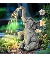 GIGALUMI Solar Garden Decor Watering Elephant Statues Outdoor, Birthday Gifts for Women Mom Grandma Senior Elder, Elephant Ornament for Balcony, Garden, Patio, Yard, Lawn (Constant Lights Only)