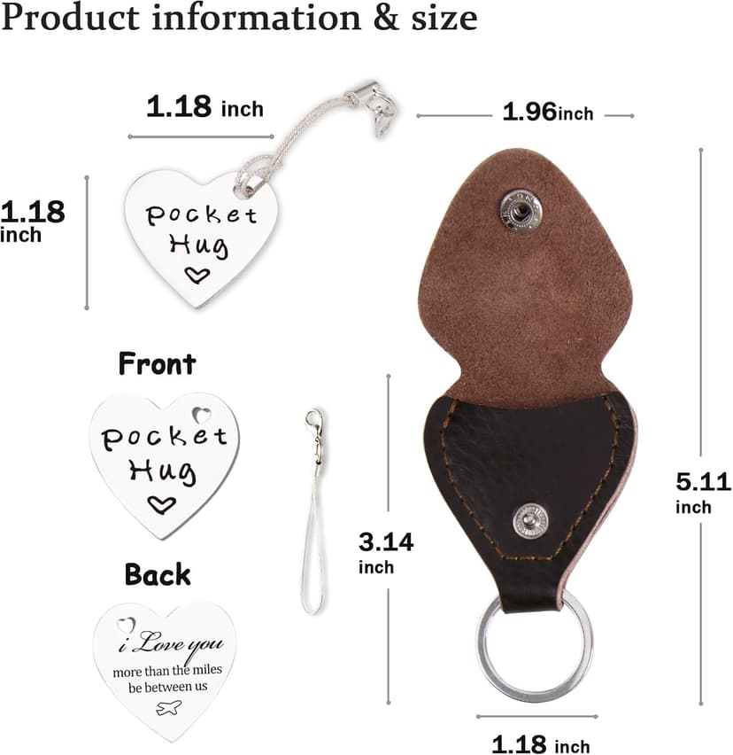 Qunrwe Pocket Hug Token,Long Distance Gifts Keepsake,Double Sided Inspirational Thinking of you Gift with Leather Keychain