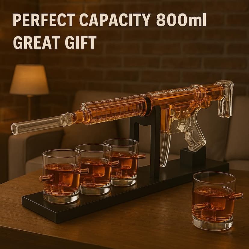 AR15 Gun Decanter Birthday Gifts for Men Dad, Whiskey Set - Rifle Limited Edition, Silencer Stopper - 800 ml & 12oz Bullet Glasses - Father Gift - Drinking Party, Liquor, Vodka Tik Tok Viral Dispenser