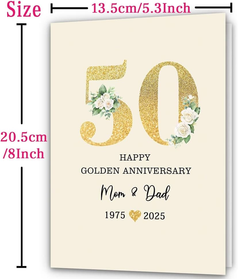50th Anniversary Card for Mom & Dad,Happy Golden Anniversary Card Gift for parents,8x5.3 Inches,Quick-Dry,Eco-Friendly