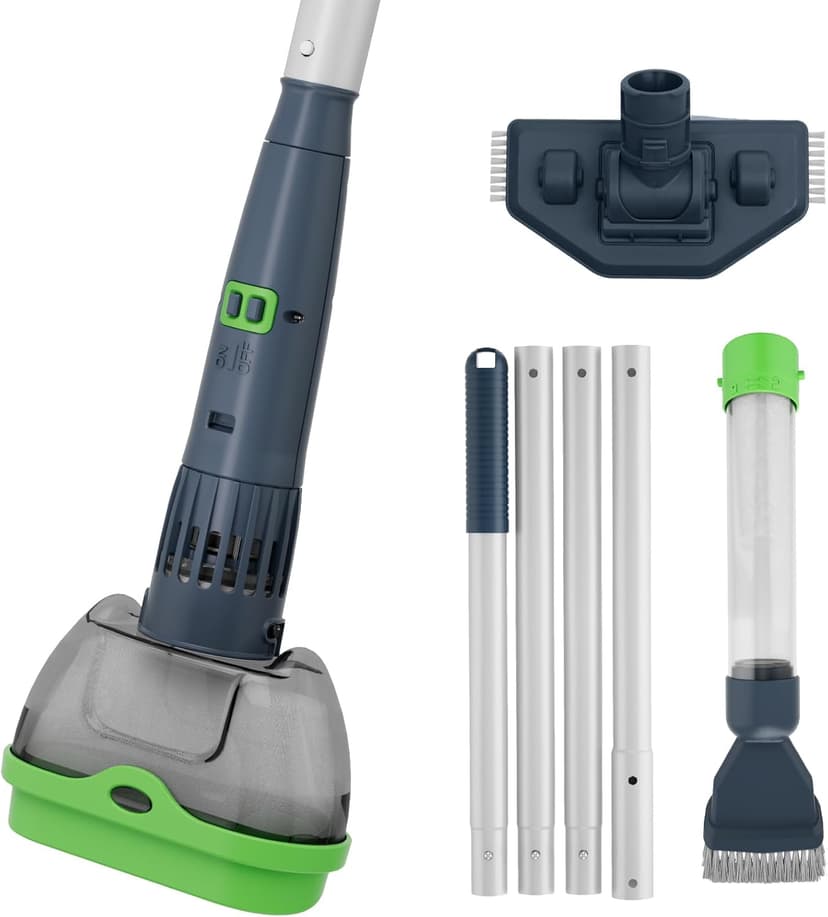 3 in 1 Rechargeable Pool & Spa Hot Tub Vacuum Cleaner - Dual Mode & Magnetic Drive System, 25µm Ultra Fine Mesh Filters for Hot Tub, Small Above Ground Pools - 90 Mins, Oil Absorbers, Poles