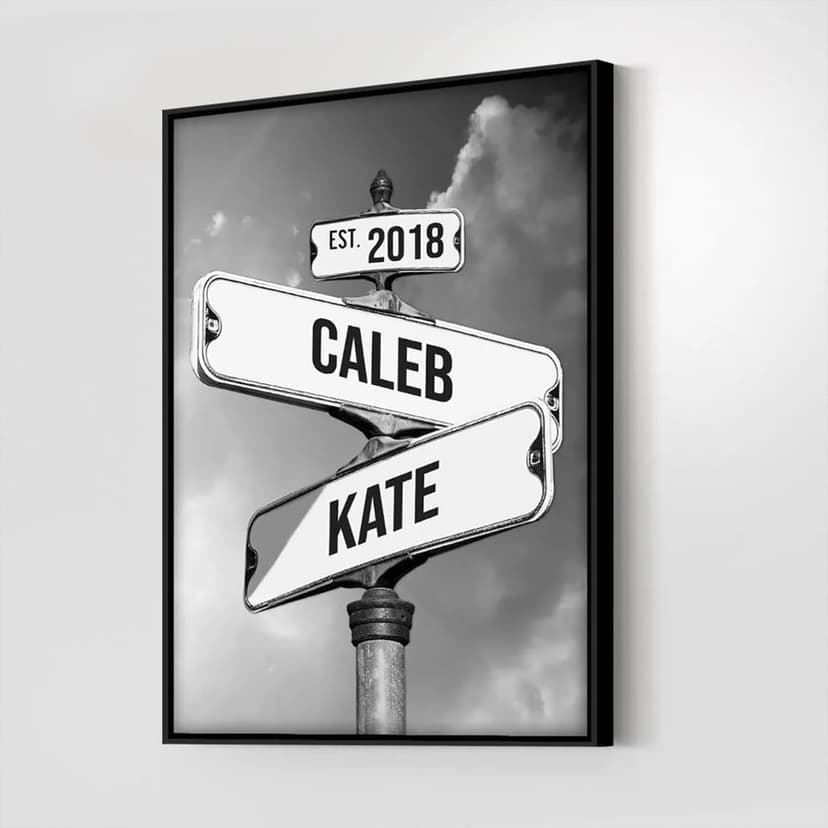 Personalized Crossroads Street Sign For Couples, Custom Name And Date Vintage Street Sign Canvas Print, Christmas Gifts for her/him, Valentines Day Gift for Girlfriend/Boyfriend