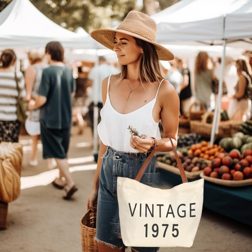 50th Birthday Gifts for Her,50th Birthday Gifts for Women,Gift for 50 Year Old Woman,50 Year Old Gift for Women-Vintage 1975 Tote Bag