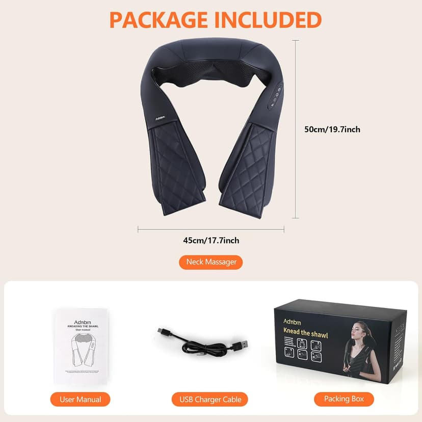 Back and Neck Massager,Shiatsu Back Massager with Heat,Cordless Portable Kneading Shoulder Massage Shawl Electric Massage Pillow for Pain Relief Deep Tissue Gifts for Dad Mom Friends