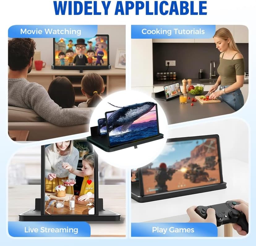 Mobile Phone Magnifier Screen, 2026 New 3D HD Magnifying Projector Screen Enlarger for Movies, Videos and Gaming, Portable 3D Magnifying Screen for Elderly (Black, 10 Inch)