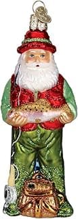 Old World Christmas Fly Fishing Santa Glass Blown Ornament for Christmas Tree, Handcrafted Holiday Decoration, Fisherman Collection