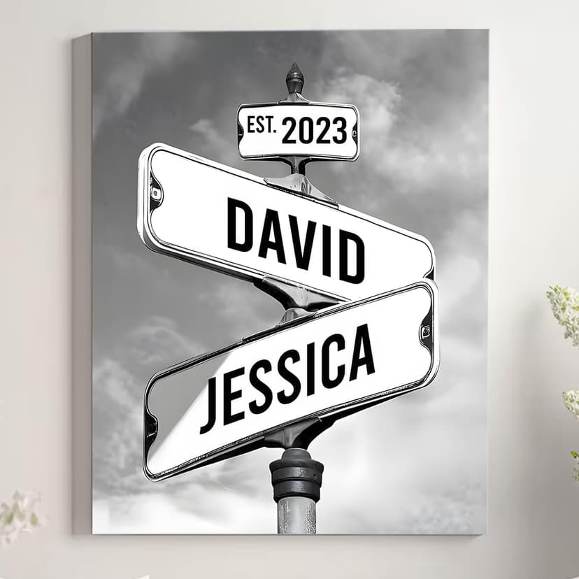 Personalized Vintage Street Sign For Couples Canvas, Best Gift For Сouple, Christmas Gifts for Her Him, Valentines Day Gift for Girlfriend Boyfriend, Wedding Anniversary Street Art Canvas Or Poster