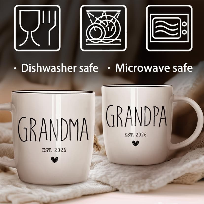 Promoted To Grandparents 2026 Mug Set, Grandma And Grandpa 2026 Ceramic Mugs, Pregnancy Announcement for Grandparent Mug Set, Grandma And Grandpa Announcement Gifts 13Oz
