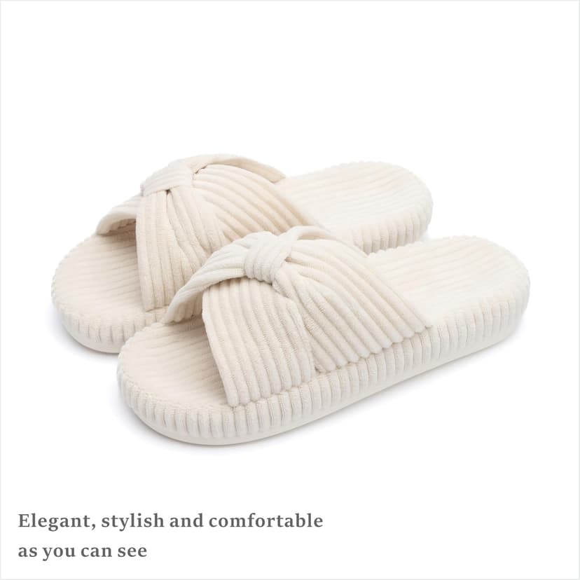 Chantomoo Slippers for Women Memory Foam House Bedroom Corduroy Bow Crossbands Slipper Shoes Comfy Trendy Gift Slippers