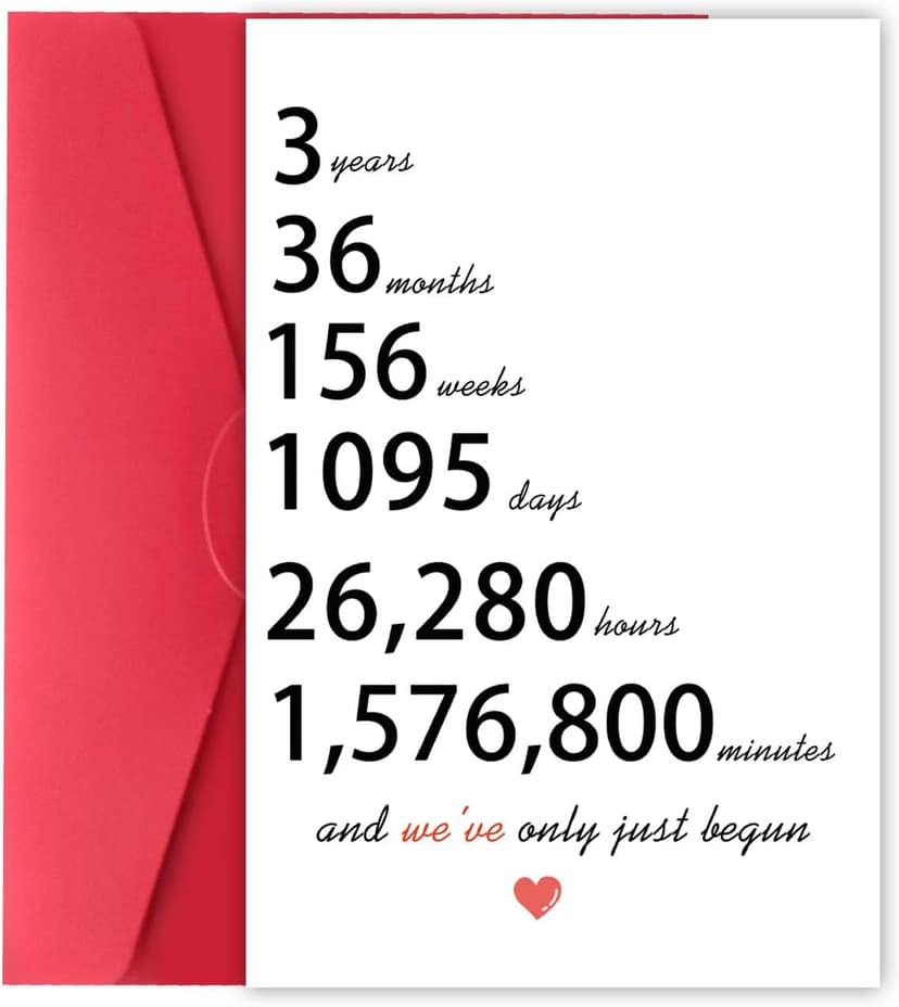 Lovely 3rd Anniversary Card Gifts for Husband Wife, Happy 3 Year Gifts for Anniversary for Boyfriends Girlfriends, Surprise 3 Years Marriage Gift for Couple, Sweet 3 Wedding Years Anniversary Card for