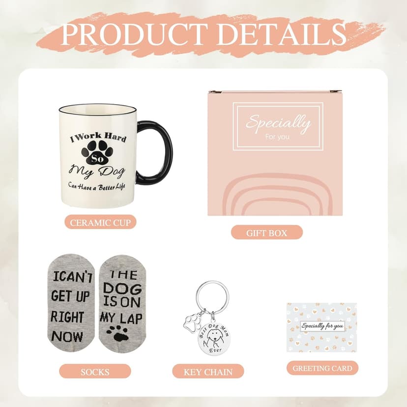 Dog Mom Gifts for Women, Funny Christmas Gifts for Dog Lover, Mom, Sister, Dog Mom Birthday Gifts, Dog Themed Coffee Mug Gift Basket with Socks