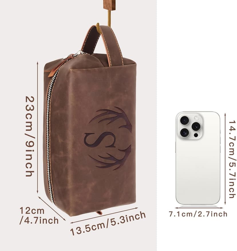 Mens Toiletry Bag Personalized Easter Fathers Day Birthday Gifts for Men Him Initial PU Leather Waterproof Shaving Bag for Toiletries Accessories Travel Essential for Dad Husband Boyfriend (M)