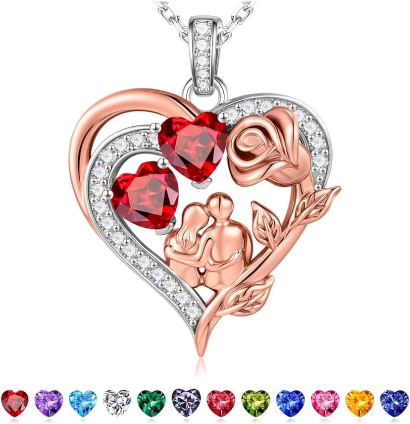 Iefil Christmas Gifts for Women Wife - 925 Sterling Silver Birthstone Necklace for Women, Anniversary Birthday Gifts for Wife Girlfriend Mom