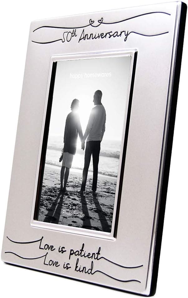 Haysom Interiors Beautiful Two Tone Silver Plated 50th Anniversary 4" x 6" Picture Frame with Black Velvet | Unique and Thoughtful Gift Idea
