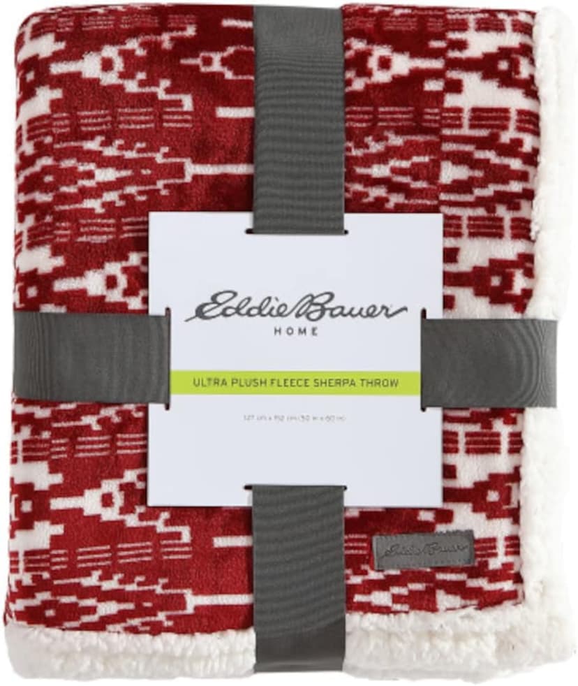 Eddie Bauer - Throw Blanket, Super Soft Reversible Sherpa Fleece Bedding, Cozy Plaid Home Decor (San Juan Red Clay, 50" x 60")