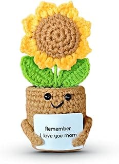 Mini Sunflower Mom Gifts from Daughter Son Kid, Handmade Crochet Mothers Day Christmas Birthday Gift with Card, Remember I Love You Mom, Positive Emotional Present, Cute Small Stuff Things