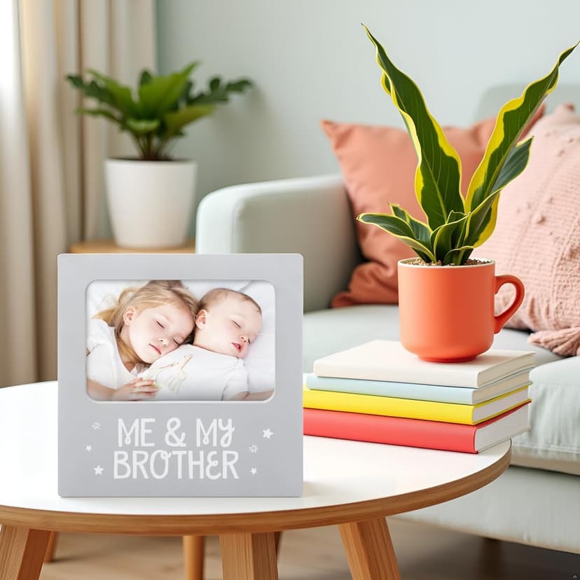 Tiny Ideas Me and My Brother Picture Frame, Christmas Photo Picture Frame, Sibling Keepsake, Ideal Big Brother Gift, Shower Gift and Gender Neutral Nursery Decor, Gray