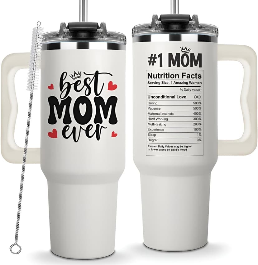 Vivulla68 Best Mom Ever Tumbler With Handle 40oz, Mommy Coffee Mug, Mama Tumblers, Momma Gift Ideas, Funny Birthday Present For Her, Cute Mother Day Gift Tumbler, Mom Cup