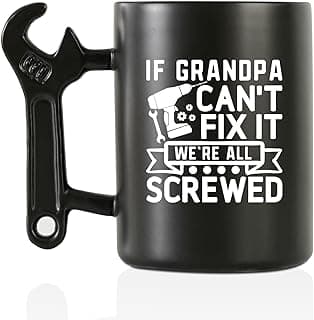 Onebttl Grandpa Gifts Wrench Coffee Mug, Grandfather Gift from Granddaughter and Grandson, 13.5oz/400ml Funny Ceramic Mug for Christmas, Father's Day - Grandpa Can Fix