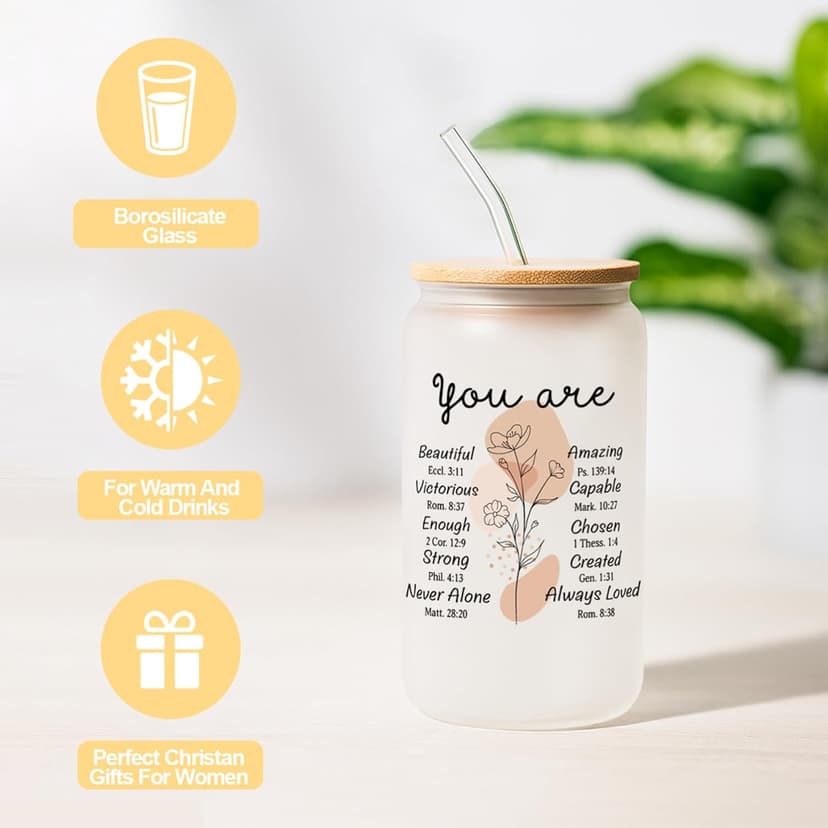 Christian Gifts for Women, Religious Gifts, Inspirational Gift for Women Birthday Unique Catholic Gifts set Bible Accessories Faith Based Gift Glass Cup