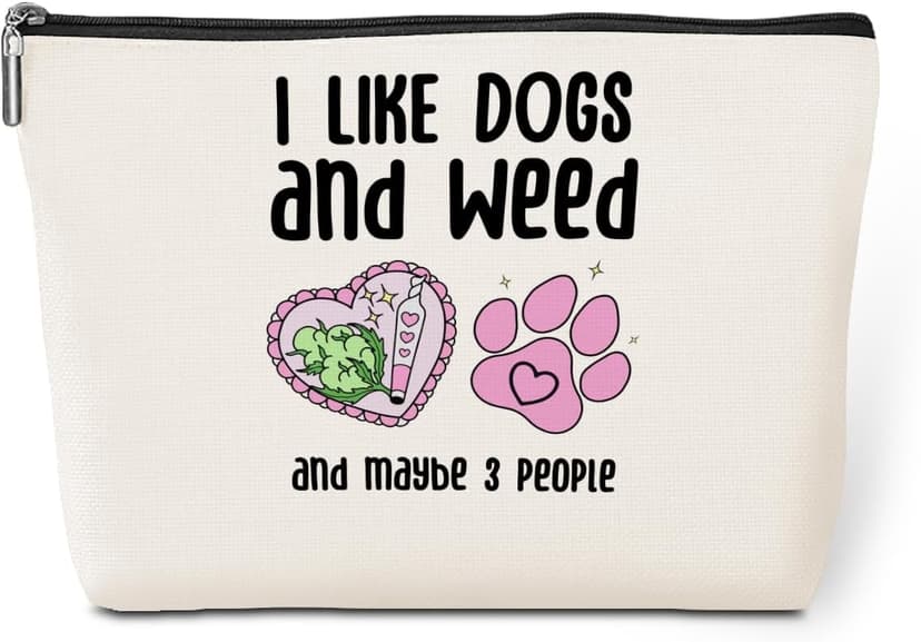 Funny Makeup Bag Weed Gifts Dog Gifts Weed Accessories Green Leaves Decor Dog Mom Christmas Birthday Friendship Gifts for Women Friends Dogs Lovers Her Girl Niece Mothers Day Travel Toiletry Bag