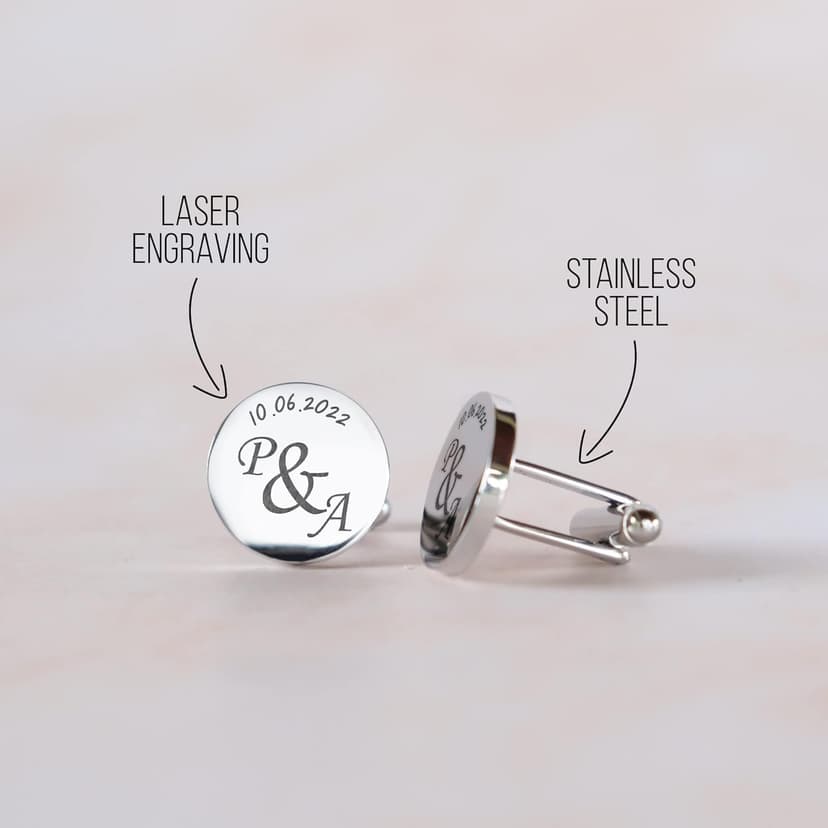Custom engraved cufflinks for men, personalized wedding gift for groom, father of the bride & groom dad, best men, customized gold & silver cufflinks with dates, quotes or couples initials from bride