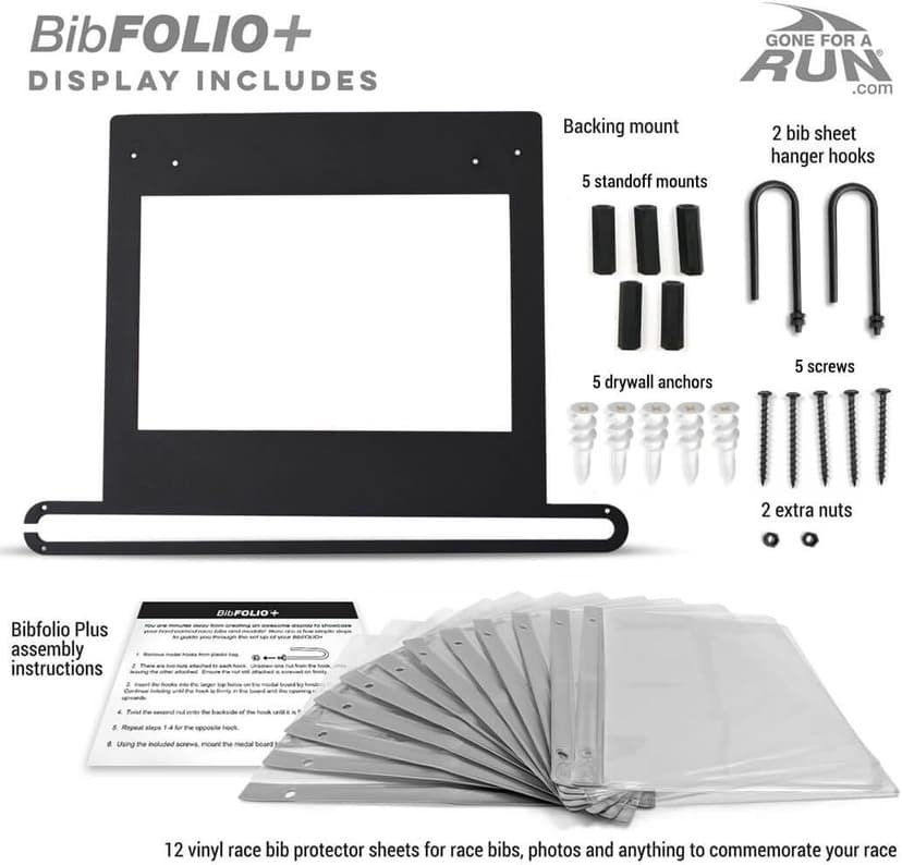 Gone For a Run BibFOLIO Plus Race Bib Holder and Running Medal Hanger Display | Race Medal Holder Display and Running Bib Holder for Runners | Race Bib and Race Medal Display for Runners