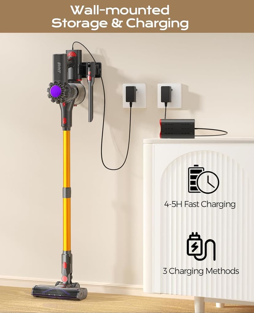 Cordless Vacuum Cleaner, 450W 40KPA Vacuum Cleaners for Home, 45Mins Lightweight Stick Vacuum with Advanced Green Light Tech, Rechargeable Battery Vacuum for Carpet,Pet Hair,Hardwood Floor