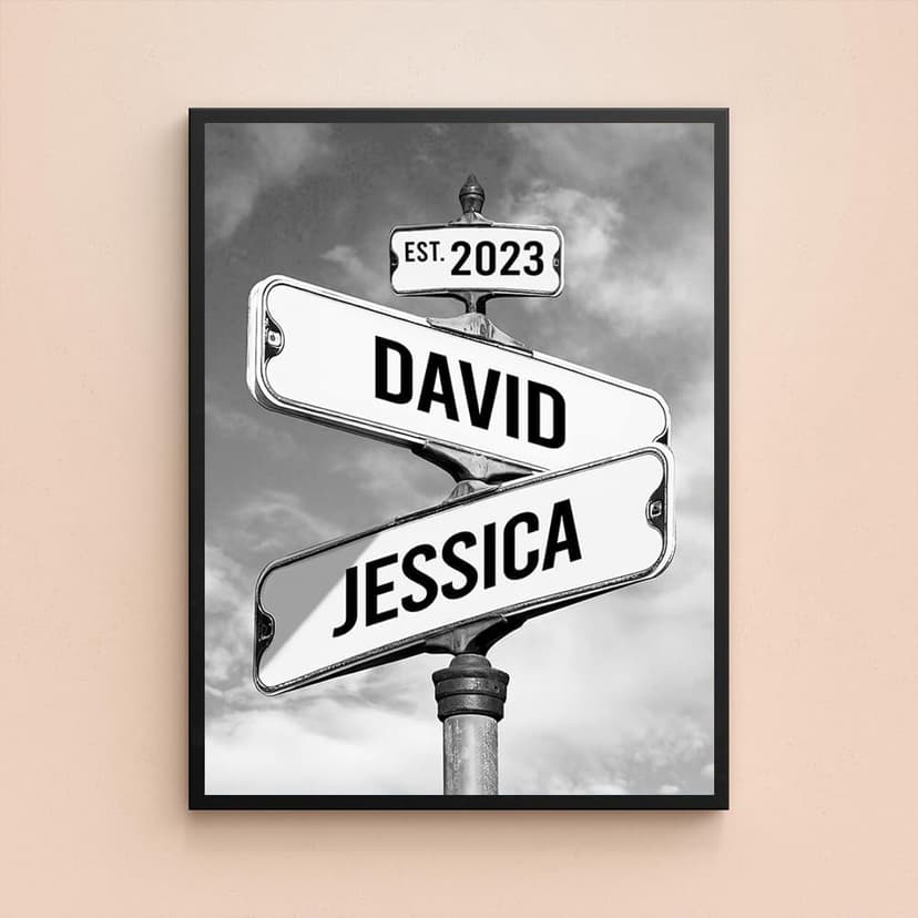 Personalized Vintage Street Sign Canvas for Couples, Custom Name & Date Crossroad Wall Art, Wedding, Anniversary, Valentine’s Day or Christmas Custom Poster or Canvas Print