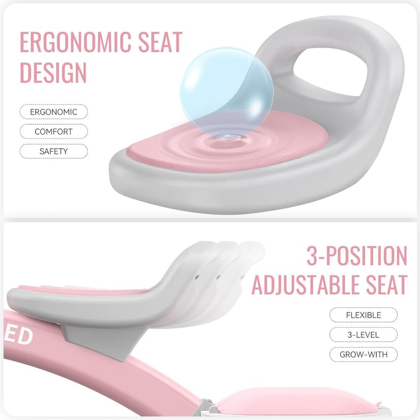 SEREED Colorful Lighting Toddler Tricycle for 2-5 Years Old Girls, Adjustable Seat&Handlebar Trike, Removable Basket, Birthday Gift Idea for Kids Ages 2+ (Pink)