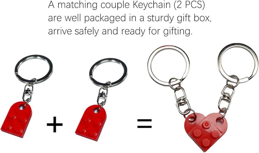 Comes in Gift Box - Heart Brick Couple Matching Keychain for Boyfriend and Girlfriend Valentine Day bf and gf Matching Stuff