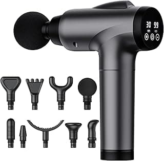 Massage Gun Deep Tissue, Handheld Electric Muscle Massager, High Intensity Percussion Massage Device for Pain Relief with 9 Attachments & 30 Speed(Grey)