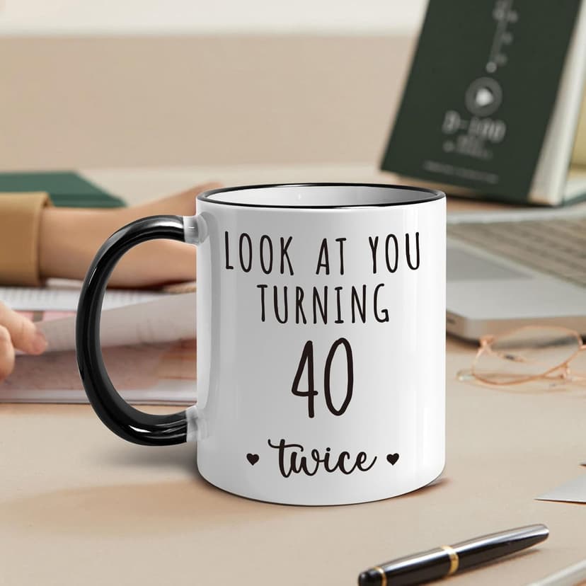 Funny 80 Year Old Birthday Mug Gifts for Women Men, Look at You Turning 40 Twice, Unique Milestone birthday mugs for Mom, Dad, Grandma, Grandpa Turning 80, Novelty Joke 11oz Mugs Gift Ideas-333