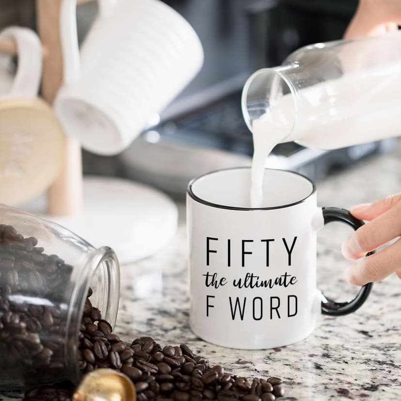 Fifty The Ultimate F Word - 50th Birthday Gifts for Women and Men - Funny Bday Gift Idea for Mom Dad Husband Wife - 50 Year Old Funny 11 oz Tea Cup Coffee Mug